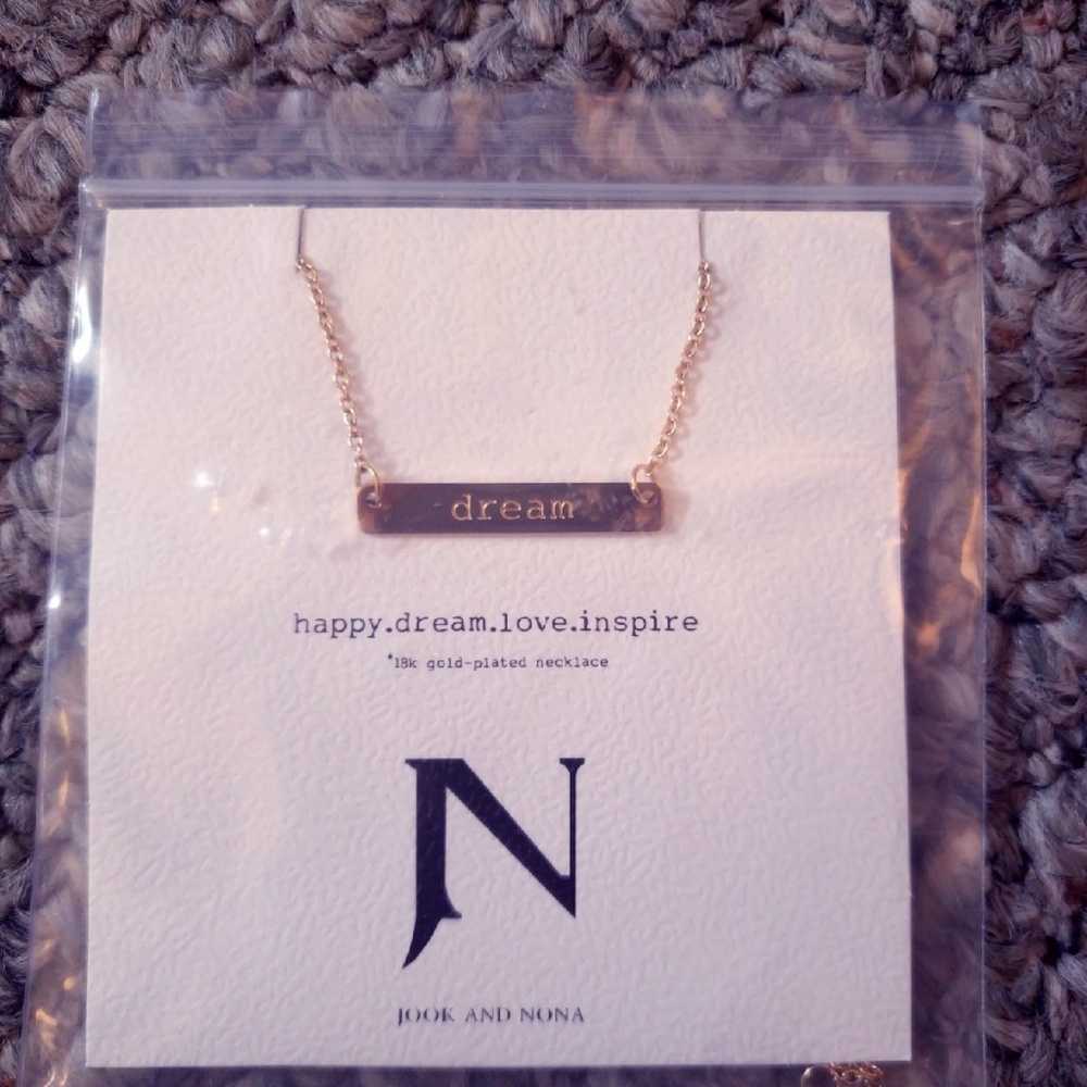 NWOT Jook & Nona Gold "Dream" Tag Necklace